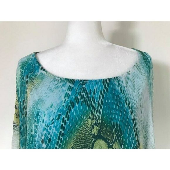 JOSEPH RIBKOFF Flowy Chiffon Overlay Blouse Turquoise Green Snake Print Size 10? - Picture 2 of 8
